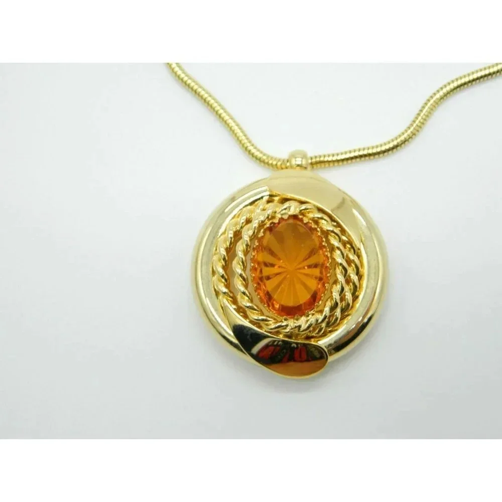 Pcraft Topaz Glass Rhinestone Gold Tone Pendant Ne